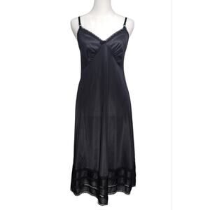 Vintage 70s Sears Black Antron III Nylon Lace Slip Dress 38 Whimsigoth Coquette